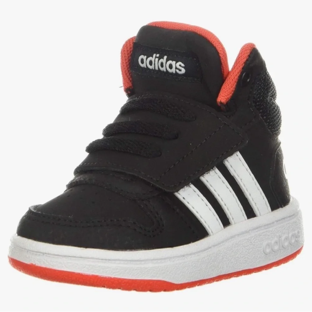 Adidas Hoops Mid 2.0 Toddler Shoes Size 3K Black White Red Velcro Sneakers